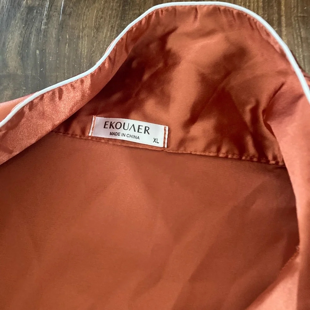 Satin Two-Piece Pajama Set in Rust
